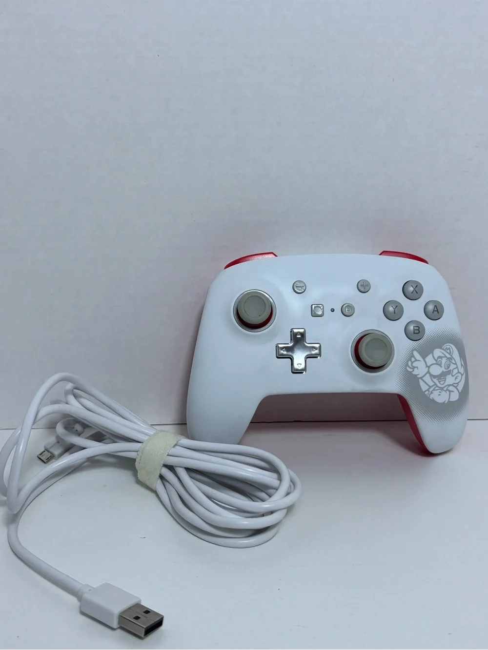 Nintendo White and Red Wired Controller with Mario Artwork